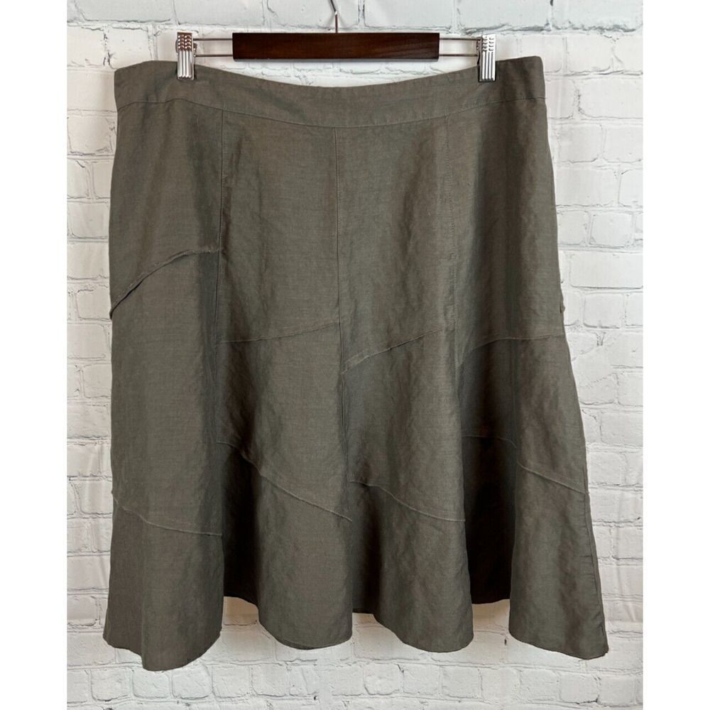 SANDRO green gray khaki linen rayon A-line frill skirt size 18W
